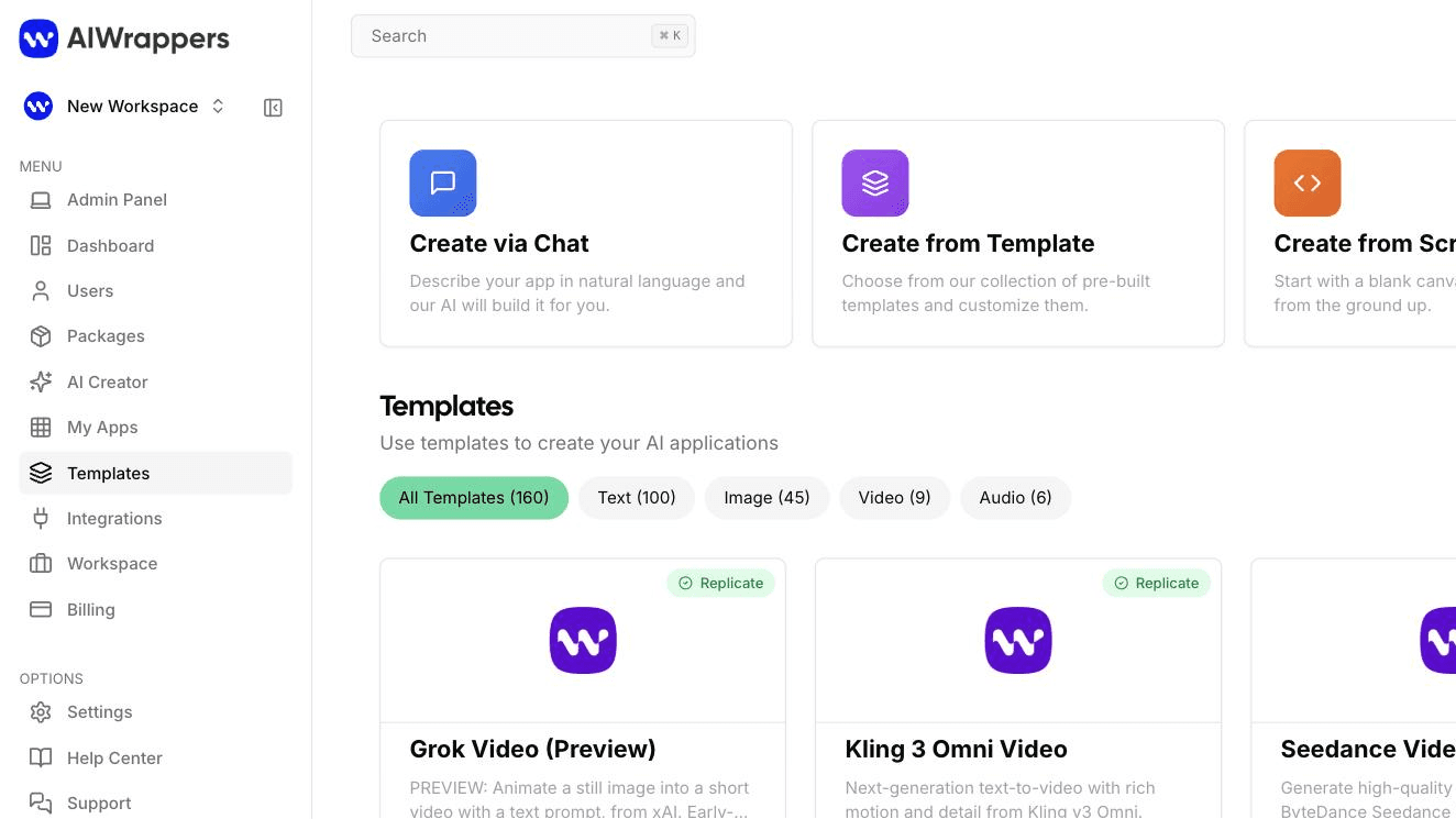Screenshot of AIWrappers – No-Code AI App Builder, Launched to Paying Customers